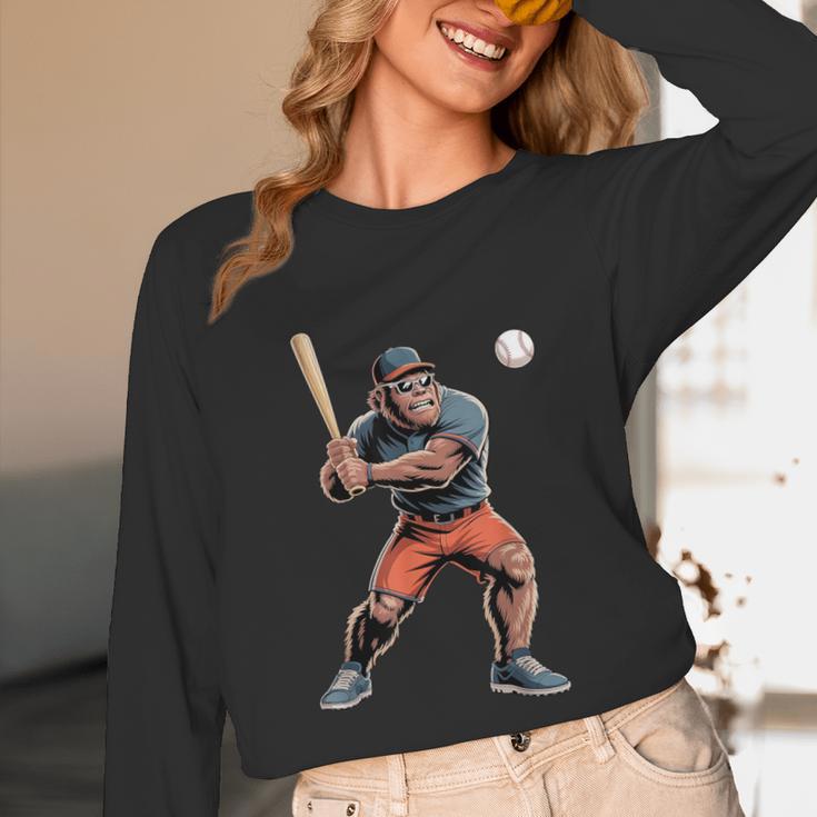 Bigfoot Playing Baseball Boys Kids Men Baseball Player Unisex Long Sleeve T-Shirt