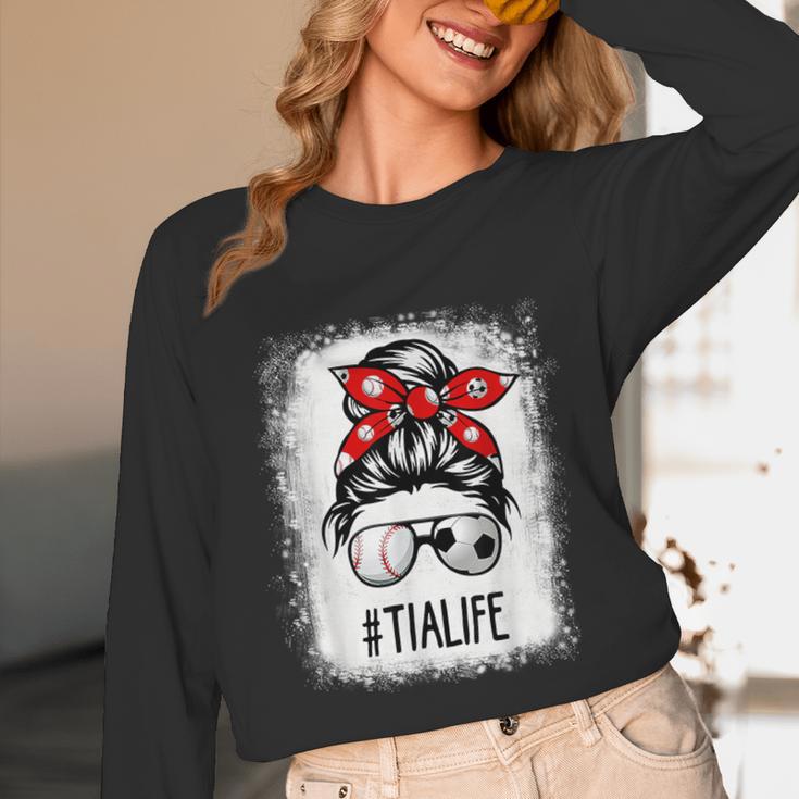 Bleached Tia Life Soccer Messy Bun Baseball Game Day Unisex Long Sleeve T-Shirt