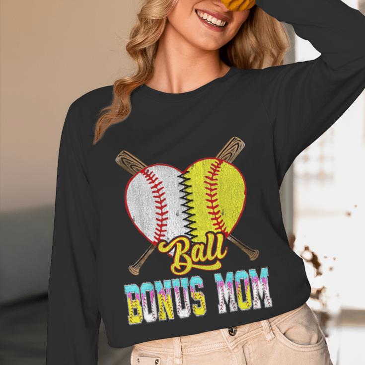 Bonus Mom Of Both Half Baseball Softball Ice Cream Drip Unisex Long Sleeve T-Shirt