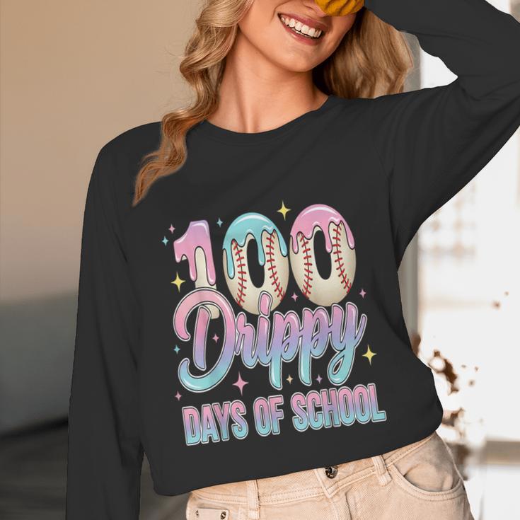 Boys Kids 100 Drippy Days Of School Baseball Drip Ice Cream Unisex Long Sleeve T-Shirt