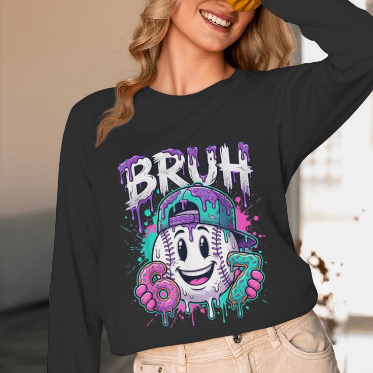 Bruh 67 Baseball Drip Boys Kids Six Seven Meme 6-7 Dripping Unisex Long Sleeve T-Shirt