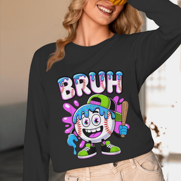 Bruh Baseball Drip Boys Youth Ice Cream Dripping Baseball Unisex Long Sleeve T-Shirt