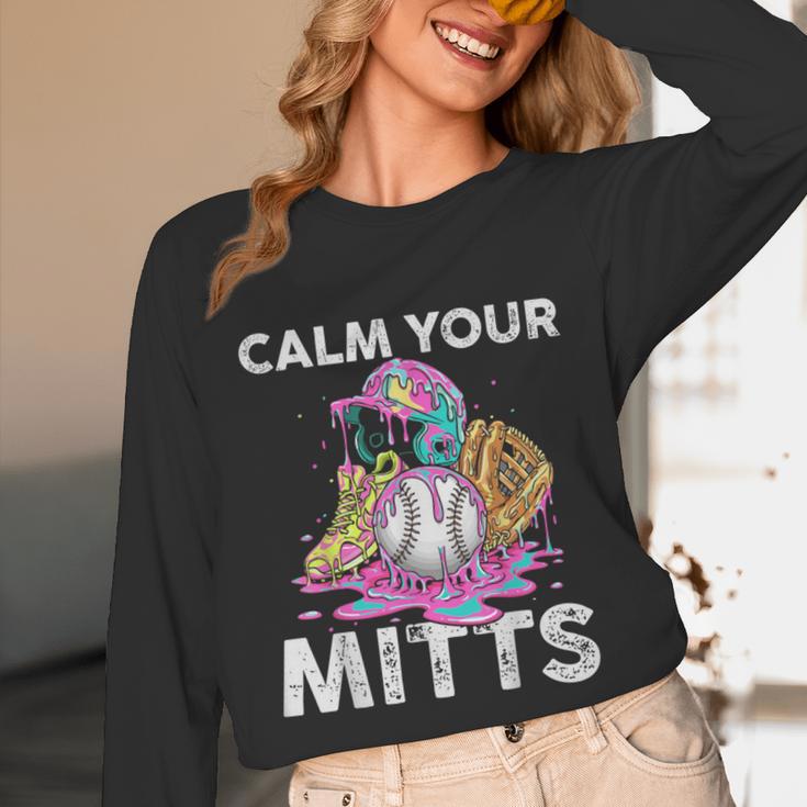 Calm Your Mitts Baseball Ice Cream Drip Crossed Bats Sport Unisex Long Sleeve T-Shirt Calm Your Mitts Baseball Ice Cream Drip Crossed Bats Sport Unisex Long Sleeve T-Shirt