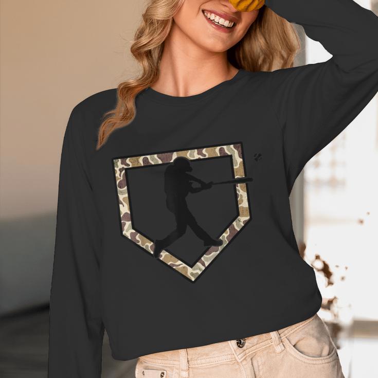Camo Home Plate Camouflage Baseball Batter Youth Boys Unisex Long Sleeve T-Shirt