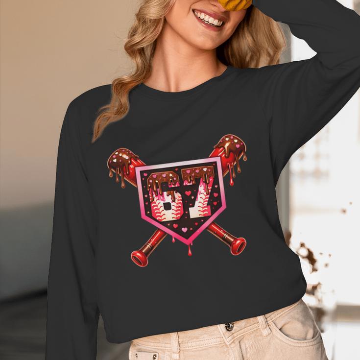 Chocolate 67 Drip Baseball Valentine Love Sports Unisex Long Sleeve T-Shirt