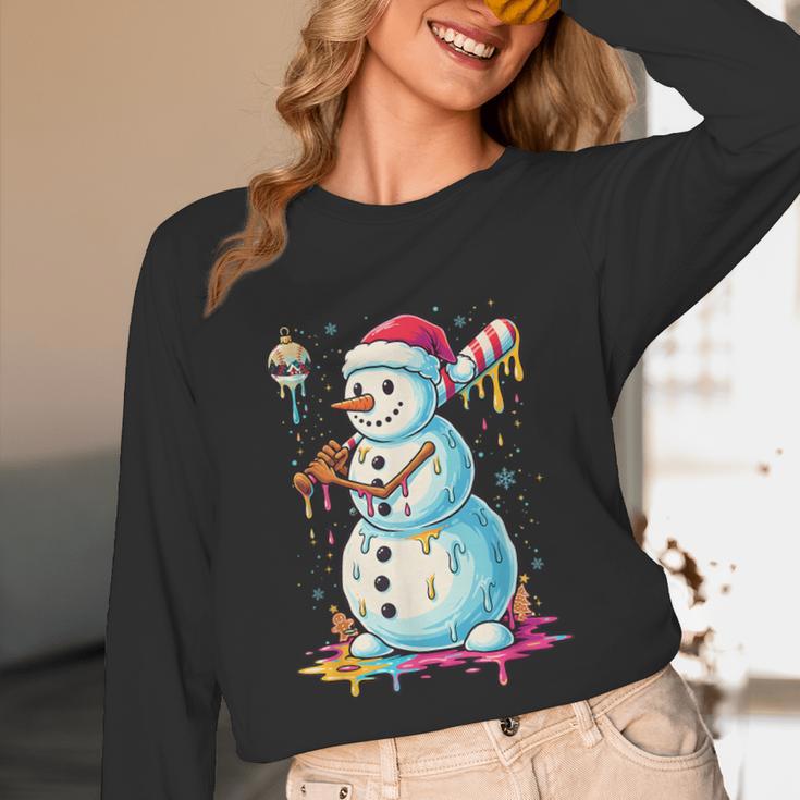 Christmas Baseball Snowman Drip For Boys Men Girls Women Unisex Long Sleeve T-Shirt
