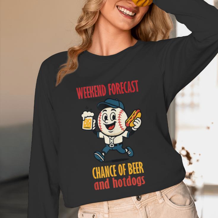 Cute Baseball Fan Weekend Forecast Change Of Beer And Hotdog Unisex Long Sleeve T-Shirt