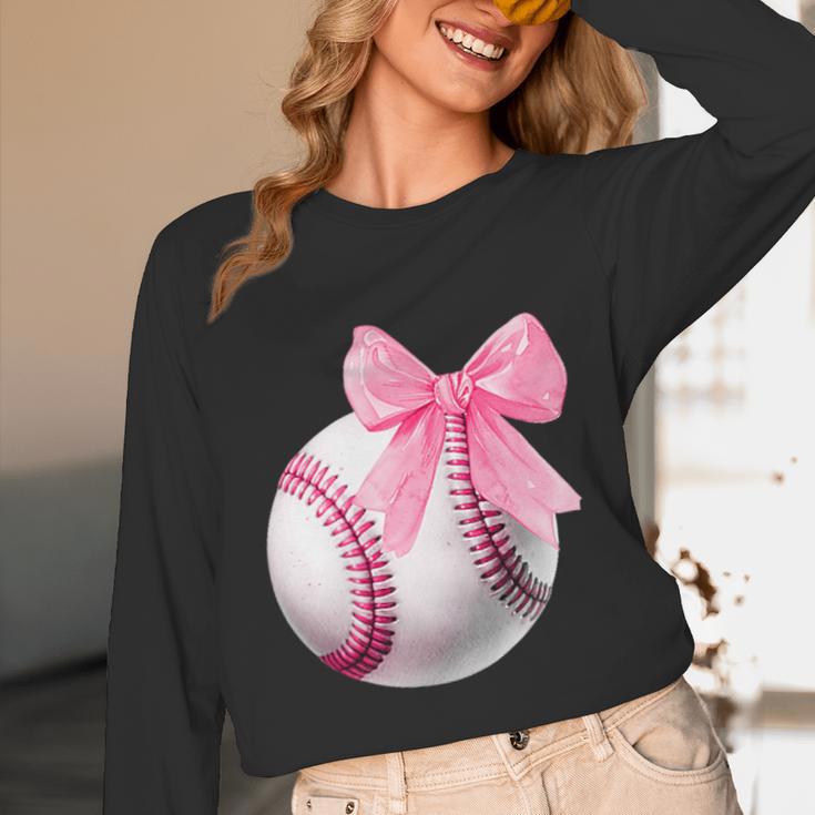 Cute Coquette Baseball Pink Bow Player & Fan Girls Unisex Long Sleeve T-Shirt Cute Coquette Baseball Pink Bow Player & Fan Girls Unisex Long Sleeve T-Shirt