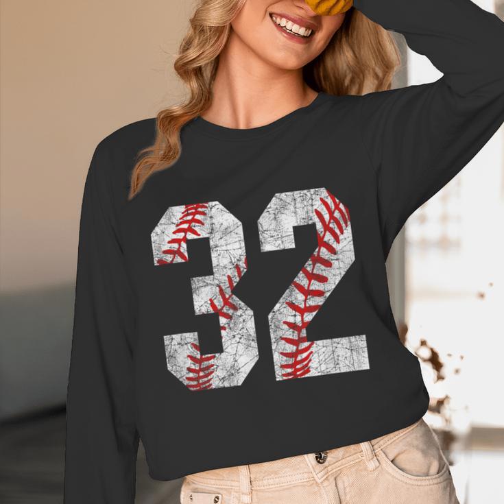 Distressed Baseball Number 32 Jersey Uniform Player Fan Unisex Long Sleeve T-Shirt Distressed Baseball Number 32 Jersey Uniform Player Fan Unisex Long Sleeve T-Shirt