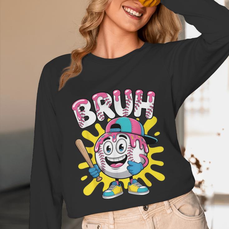 Drip Baseball Boy Youth Kid Ice Cream Dripping Baseball Bruh Unisex Long Sleeve T-Shirt