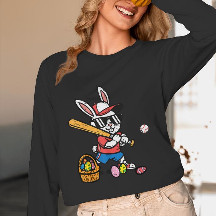 Easter Bunny Baseball Player Batter Rabbit Boys Kids Men Unisex Long Sleeve T-Shirt