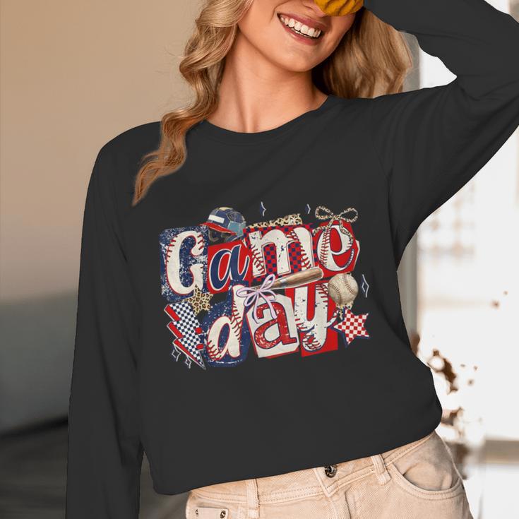 Game Day Baseball Leopard Coquette Bow Mama Mom Sister Unisex Long Sleeve T-Shirt