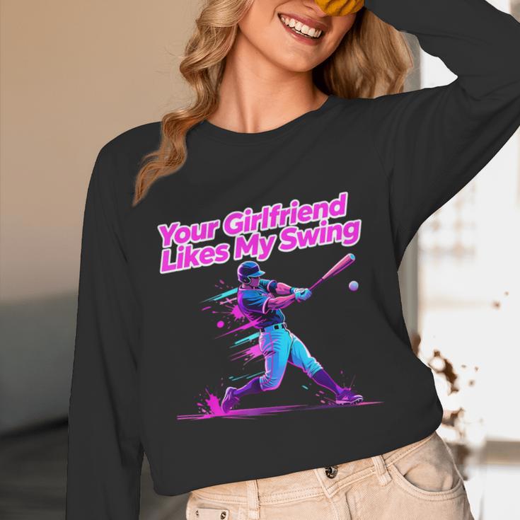 Your Girlfriend Likes My Swing Baseball Quote Boys Men Unisex Long Sleeve T-Shirt Your Girlfriend Likes My Swing Baseball Quote Boys Men Unisex Long Sleeve T-Shirt