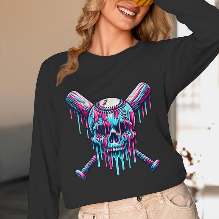 Halloween Baseball Skull Drip Baseball Lifestyle Boy Men Unisex Long Sleeve T-Shirt