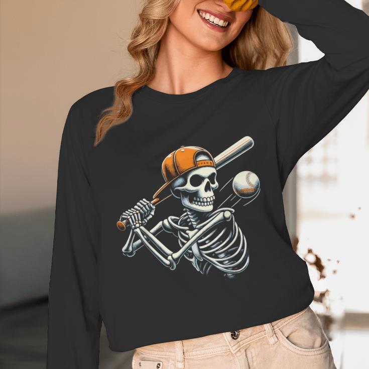 Halloween Boys Batting Skeleton Baseball Unisex Long Sleeve T-Shirt
