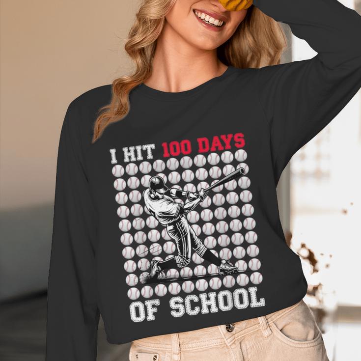 I Hit 100 Days Of School Baseball 100th Day Boys Kids Unisex Long Sleeve T-Shirt