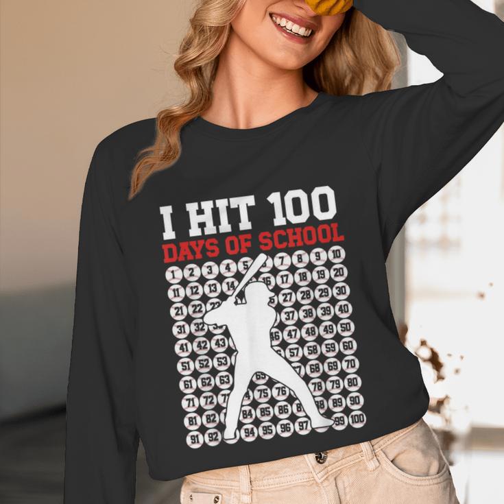 I Hit 100 Days Of School Baseball 100 Day Of School Unisex Long Sleeve T-Shirt