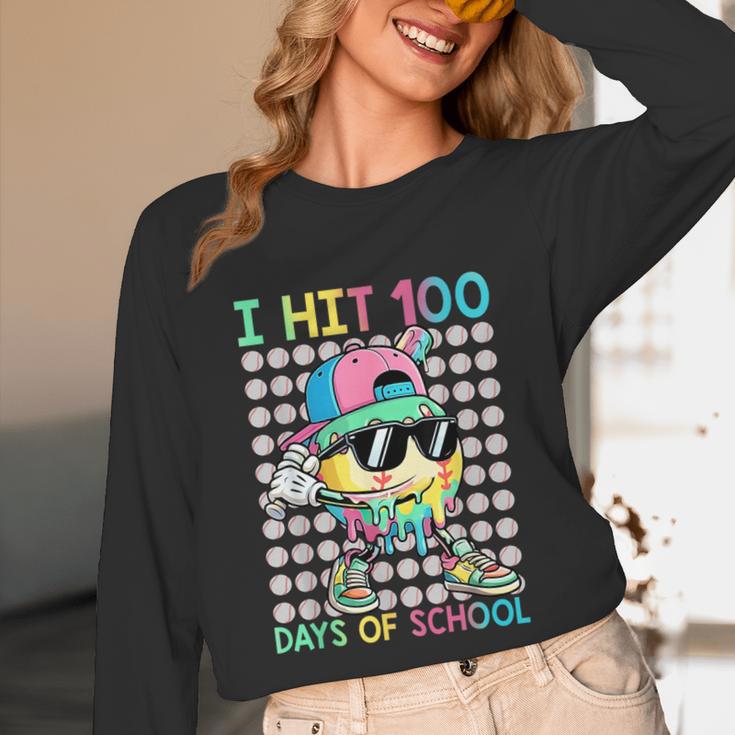I Hit 100 Days Of School Baseball Drip 100th Day Of School Unisex Long Sleeve T-Shirt