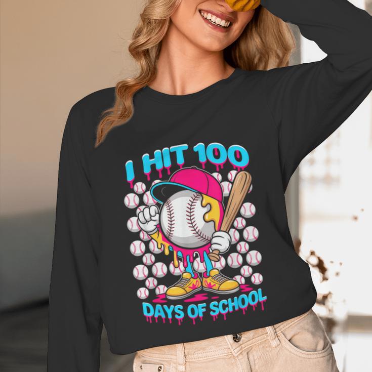 I Hit 100 Days Of School Baseball Ice Cream Drip Unisex Long Sleeve T-Shirt