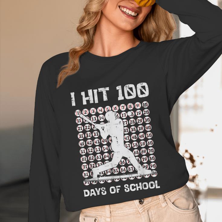I Hit 100 Days Of School Baseball Player 100th Day Boys Kids Unisex Long Sleeve T-Shirt