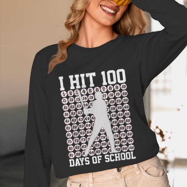 I Hit 100 Days Of School Boys Kids 100th Day Balls Baseball Unisex Long Sleeve T-Shirt