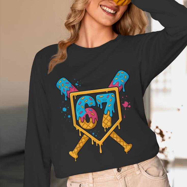 HUGvyn 67 Baseball Ice Cream Drip Six Seven Genz Alpha Slang Unisex Long Sleeve T-Shirt