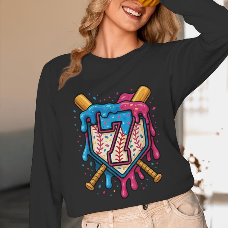 HUGvyn 7th Birthday Baseball Ice Cream Drip Number 7 Kid Boy Unisex Long Sleeve T-Shirt HUGvyn 7th Birthday Baseball Ice Cream Drip Number 7 Kid Boy Unisex Long Sleeve T-Shirt