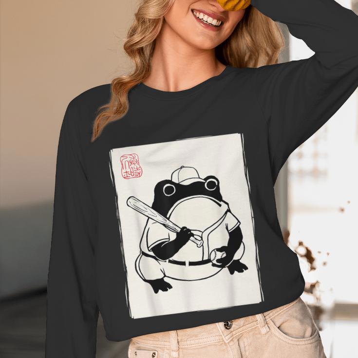 Japanese Grumpy Frog Baseball Player Baseball Unisex Long Sleeve T-Shirt Japanese Grumpy Frog Baseball Player Baseball Unisex Long Sleeve T-Shirt