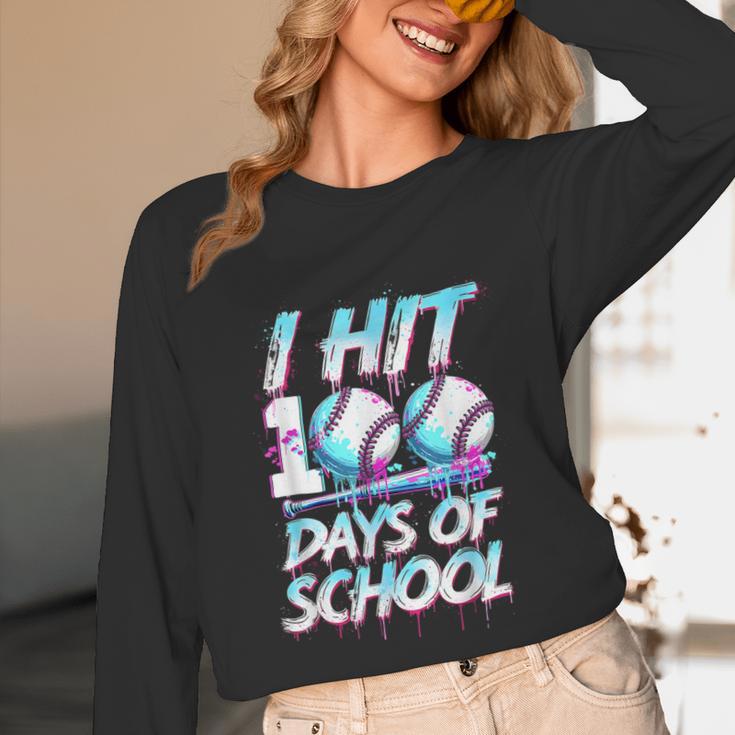 Kids 100 Days Of School 100th Day Baseball Ice Cream Drip Unisex Long Sleeve T-Shirt