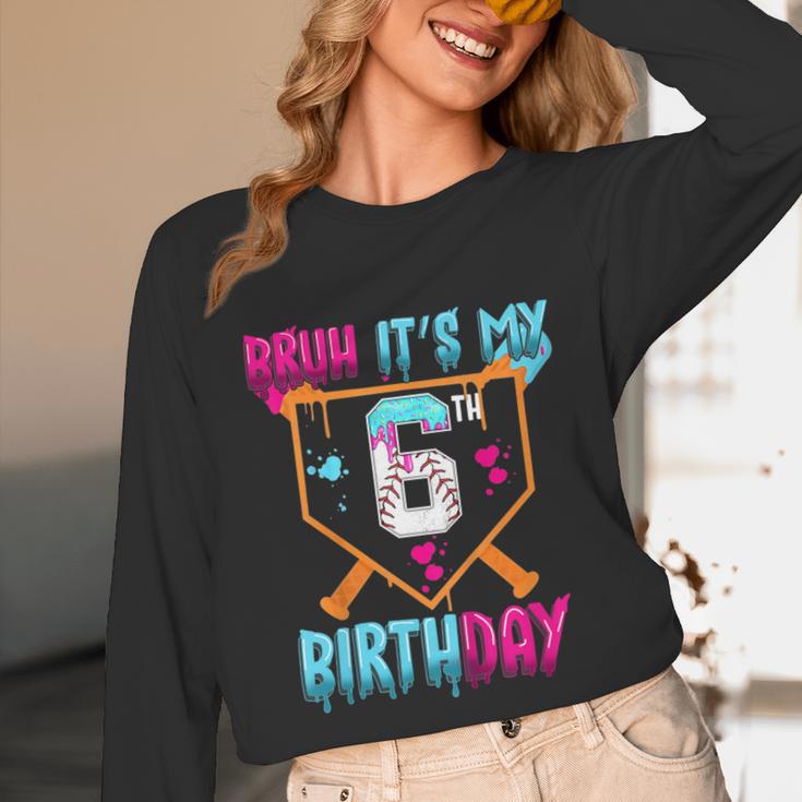 Kids Baseball Drip Bruh It's My 6th Birthday Boy Ice Cream Drip Unisex Long Sleeve T-Shirt