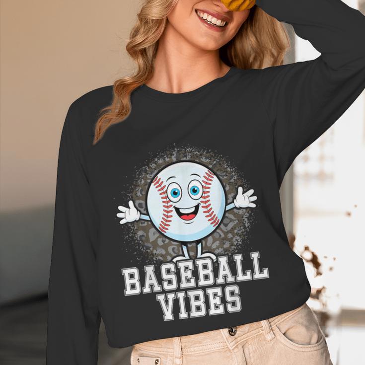 Leopard Baseball Vibes Game Day Softball Life Mom Unisex Long Sleeve T-Shirt