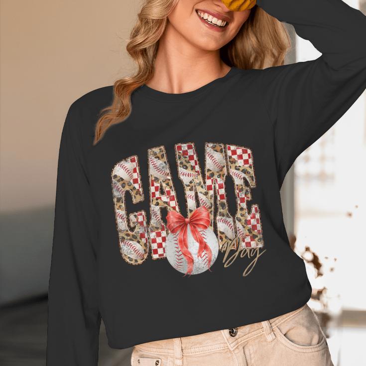 Leopard Checkered Game Day Baseball Coquette Bow Women Girls Unisex Long Sleeve T-Shirt Leopard Checkered Game Day Baseball Coquette Bow Women Girls Unisex Long Sleeve T-Shirt