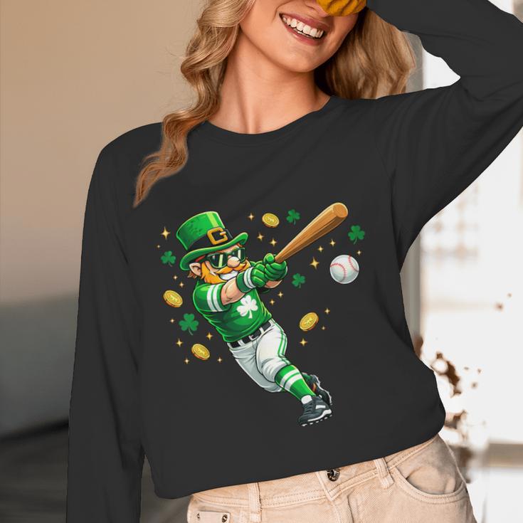 Leprechaun Play Baseball St Patrick's Day Men Kid Boys Unisex Long Sleeve T-Shirt