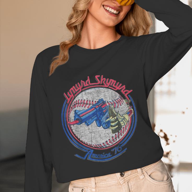 Lynyrd Skynyrd Skeleton Baseball Gun US Flag Cowboy Rock Fan Unisex Long Sleeve T-Shirt