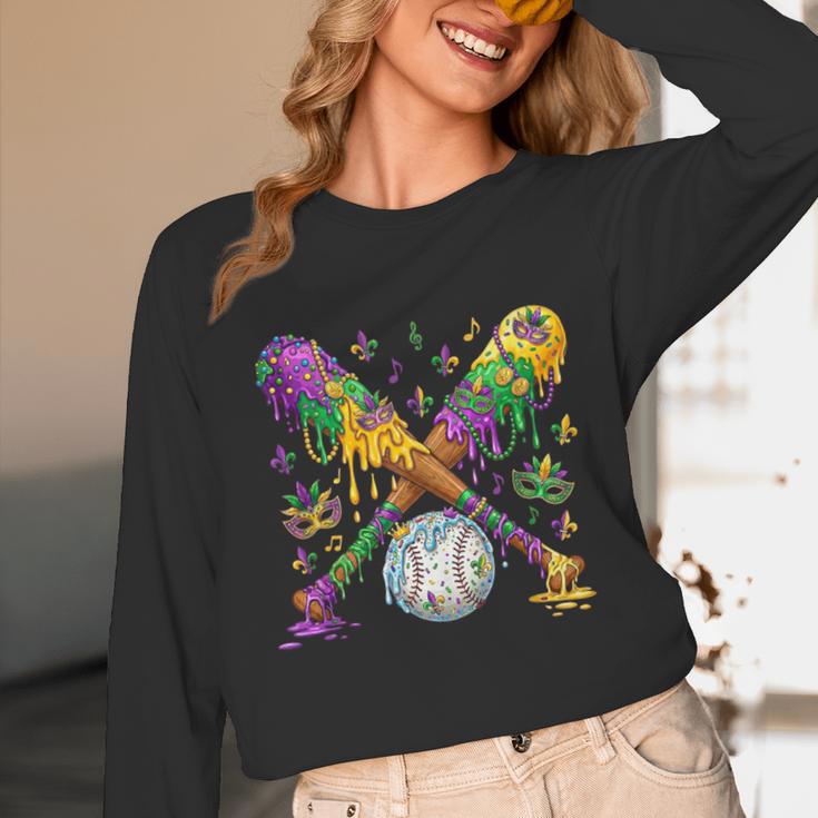 Mardi Gras Baseball Drip Shirt Cool Dripping Baseball Drip Unisex Long Sleeve T-Shirt