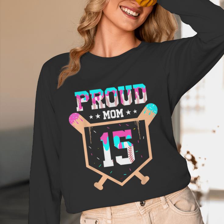 Proud Mom Baseball Player Number 15 Ice Cream Drip Unisex Long Sleeve T-Shirt