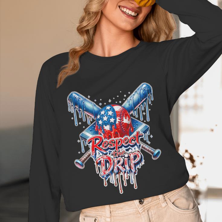 Respect The Drip Baseball American Flag Ice Cream Drip Youth Unisex Long Sleeve T-Shirt Respect The Drip Baseball American Flag Ice Cream Drip Youth Unisex Long Sleeve T-Shirt