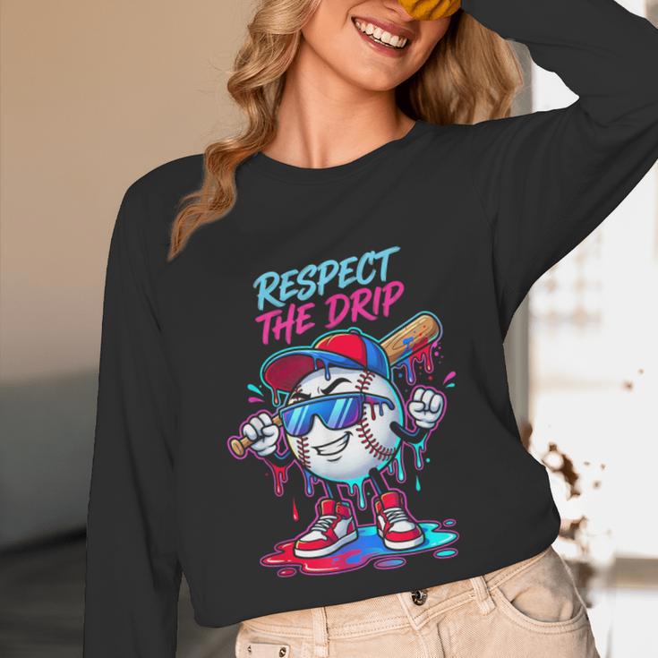 Respect The Drip Baseball Bat Sunglasses Mascot Unisex Long Sleeve T-Shirt