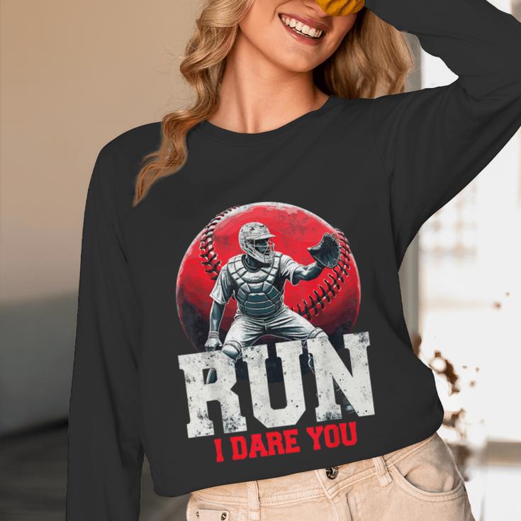 Run I Dare You Baseball Ball Player Catcher Coach Tee Unisex Long Sleeve T-Shirt Run I Dare You Baseball Ball Player Catcher Coach Tee Unisex Long Sleeve T-Shirt