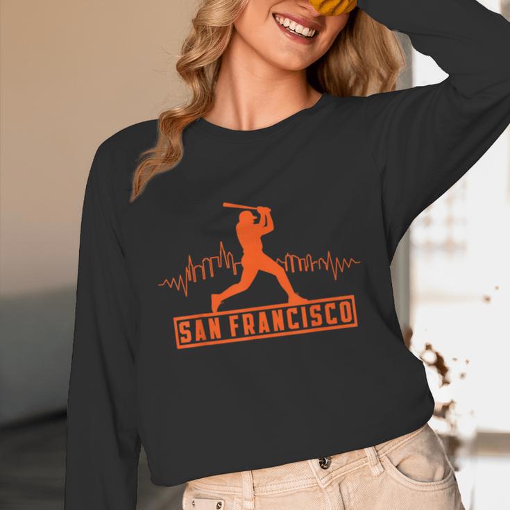 San Francisco Lovers Skyline Retro Baseball Heartbeat Men Unisex Long Sleeve T-Shirt San Francisco Lovers Skyline Retro Baseball Heartbeat Men Unisex Long Sleeve T-Shirt