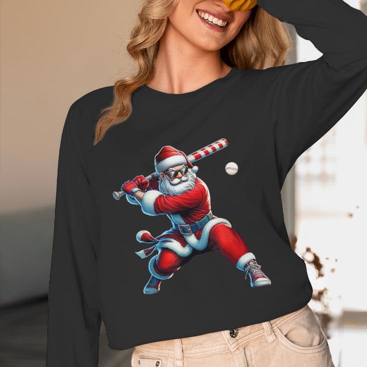 Santa Playing Baseball Men Boys Christmas Baseball Player Unisex Long Sleeve T-Shirt
