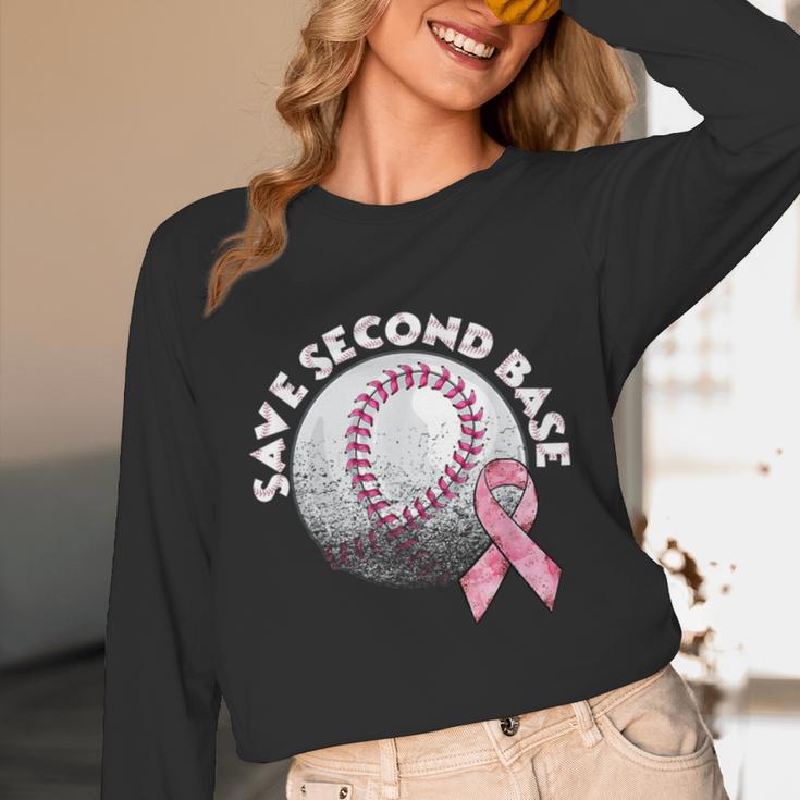 Save 2nd Base Breast Cancer Awareness Pink Ribbon Baseball Unisex Long Sleeve T-Shirt Save 2nd Base Breast Cancer Awareness Pink Ribbon Baseball Unisex Long Sleeve T-Shirt