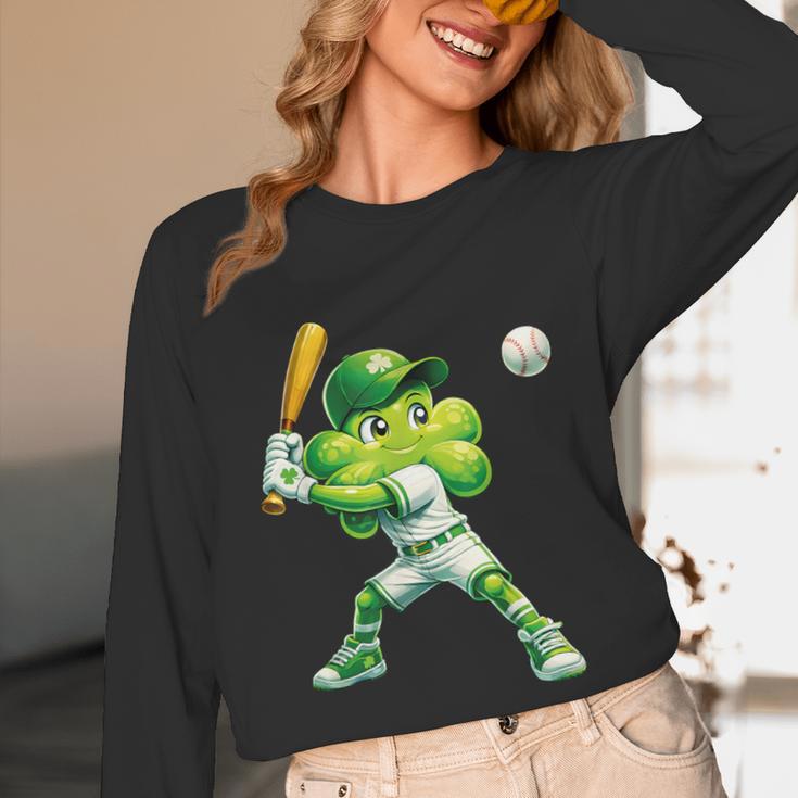 Shamrock Playing Baseball St Patricks Day Men Boys Kid Unisex Long Sleeve T-Shirt