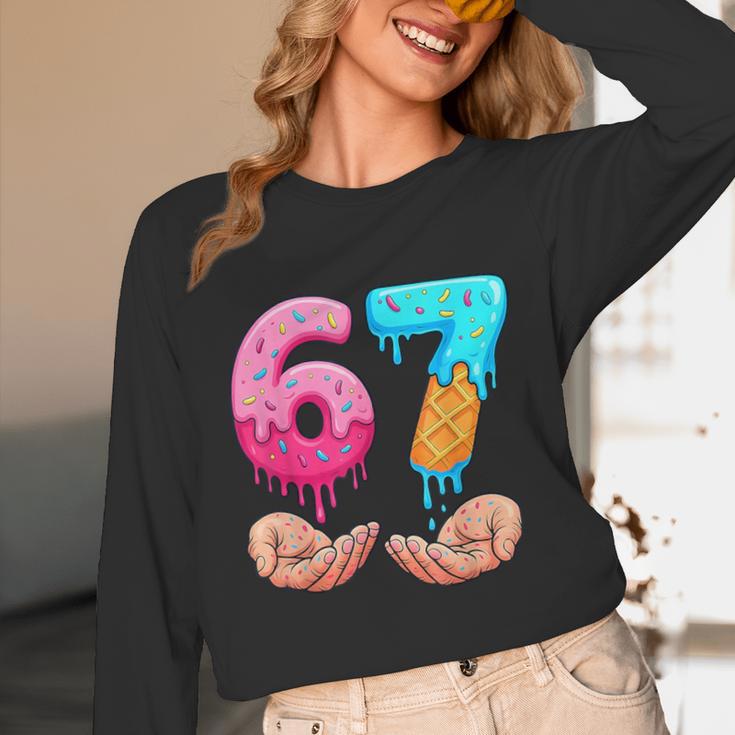 Six Seven 6-7 Baseball Ice Cream Drip 67 Meme Hands Unisex Long Sleeve T-Shirt