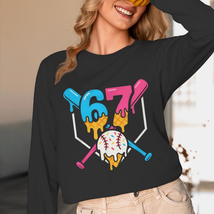 Six Seven Baseball Ice Cream Drip Cool 67 Gen Alpha Slang Unisex Long Sleeve T-Shirt Six Seven Baseball Ice Cream Drip Cool 67 Gen Alpha Slang Unisex Long Sleeve T-Shirt