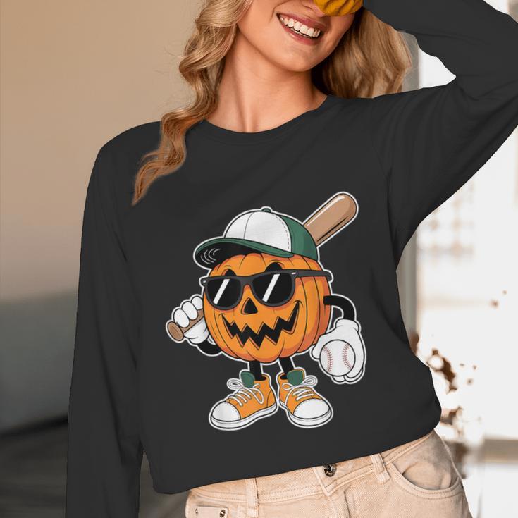 Spooky Jack O Lantern Baseball Halloween Costumes Boys Unisex Long Sleeve T-Shirt