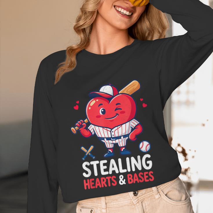Stealing Hearts And Bases Baseball Player Valentine's Day Unisex Long Sleeve T-Shirt