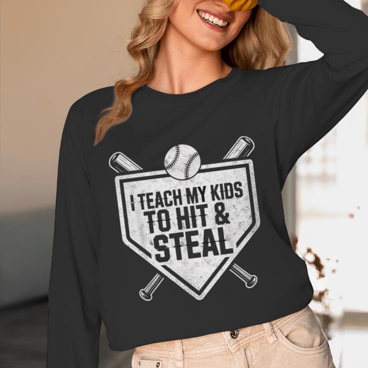 I Teach My Kids To Hit & Steal Baseball Player Coach Dad Tee Unisex Long Sleeve T-Shirt