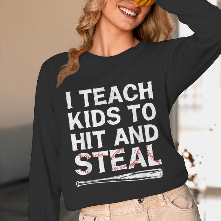 I Teach Kids To Hit And Steal Baseball Coach Sport Lover Men Unisex Long Sleeve T-Shirt I Teach Kids To Hit And Steal Baseball Coach Sport Lover Men Unisex Long Sleeve T-Shirt