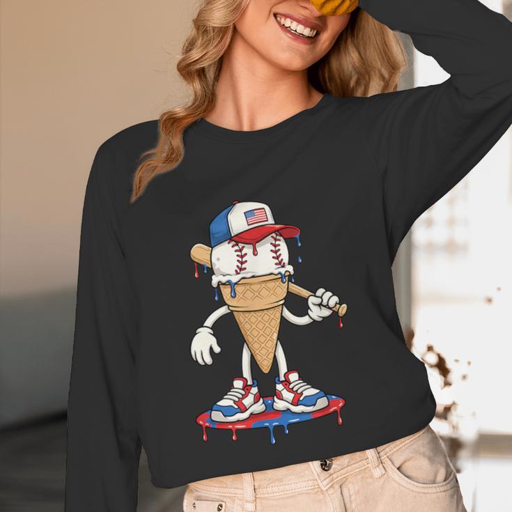 USA Patriotic Baseball Ice Cream Cone Freedom Unisex Long Sleeve T-Shirt